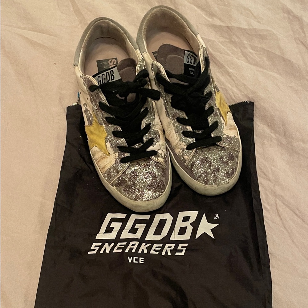 Golden Goose Silver and Yellow Sneakers